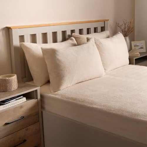 OHS 2 Pack Teddy Fleece Thermal Pillowcases in Cream White
