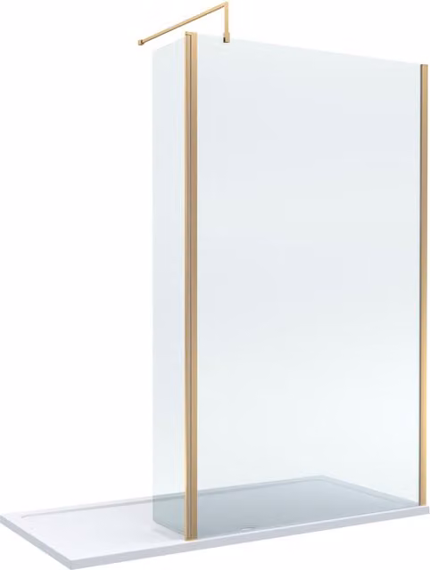 Balterley 8mm Glass Walk-In Wetroom Screen with Return and Tray, Brushed Brass and Gold, W/D/H: 1700 x 900 mm