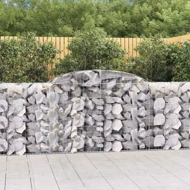 Berkfield Home Arched Gabion Baskets, 2 Piece Set, Silver Galvanised Steel, W: 300 cm, D: 50 cm, H: 100-120 cm