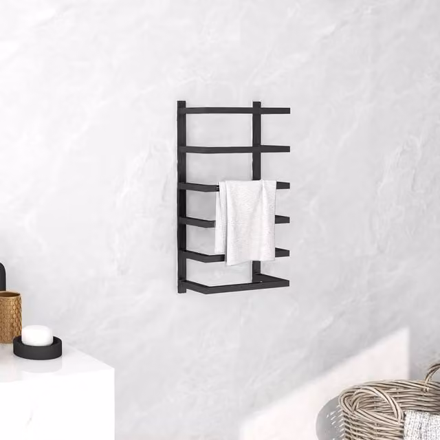Berkfield Home Wall Mounted Metal Towel Rack in Black, W/D/H: 24 x 12 x 48 cm