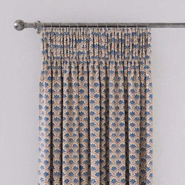 Land & Shore Dawn Lined Cotton Fabric Curtains in Blue and Red, W: 167.64 cm, H: 182.88 cm