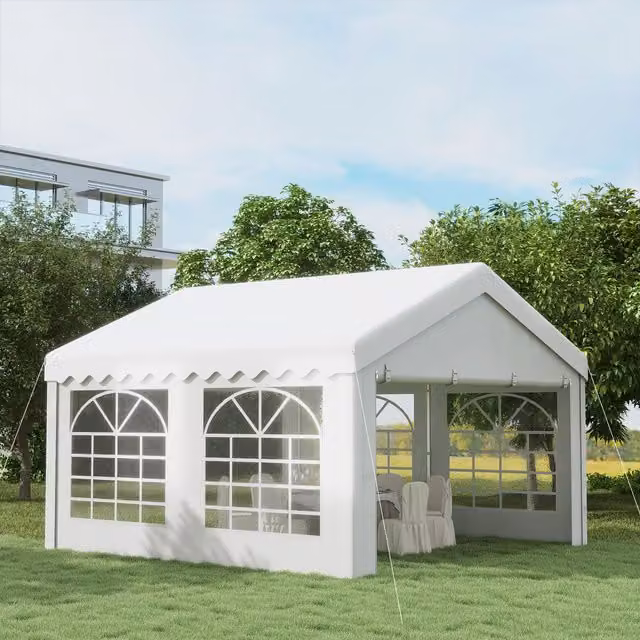 OUTSUNNY White Garden Gazebo Marquee Party Wedding Tent and Carport Shelter, W/D/H: 400 x 400 x 280 cm