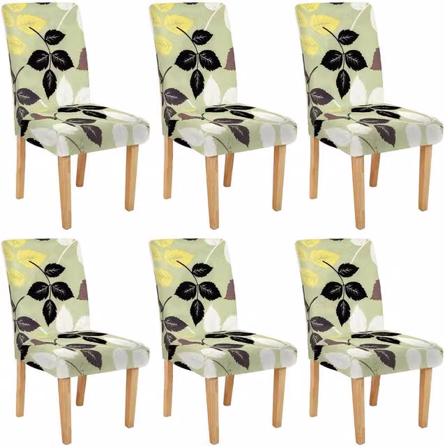 Roseley Pack of 6 Floral Green Stretch Dining Chair Covers