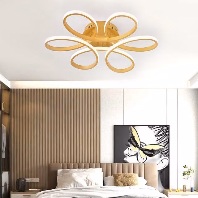 Livingandhome Acrylic Petal Semi Ceiling Light in Gold/Brass, Diameter: 74 cm, 65W