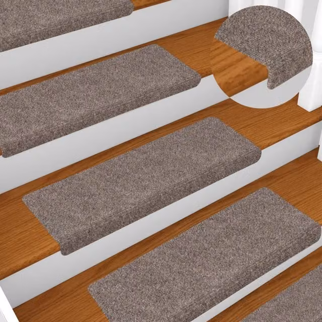 Berkfield Home 15 Piece Needle Punch Stair Mats, Cream, W/D/H: 65 x 21 x 4 cm