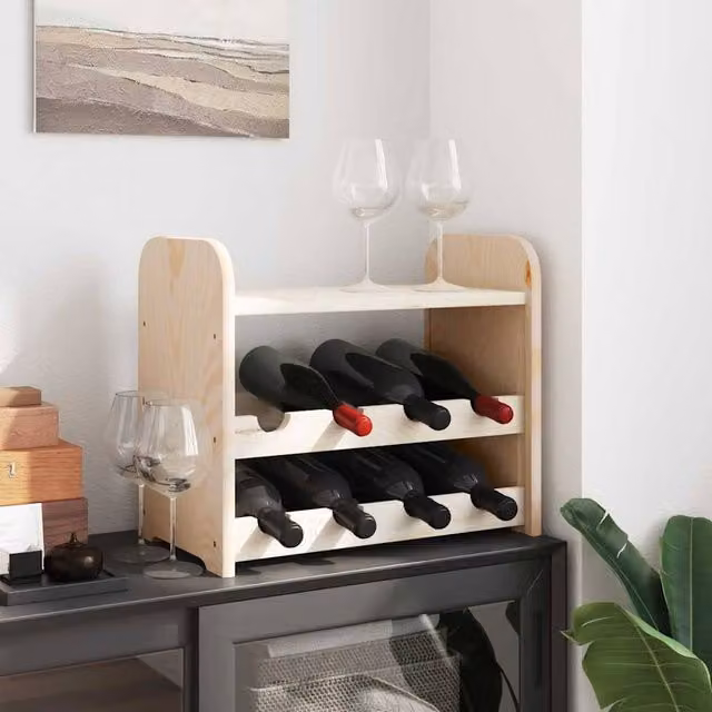 Berkfield Home Beautiful Wine Rack with Top Board in Natural Solid Pine Wood, W/D/H: 43 x 25 x 37 cm