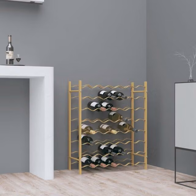 Berkfield Home Gold Metal Wall Mounted Wine Rack for 48 Bottles