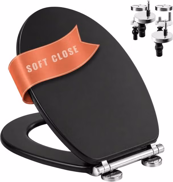 Marco Paul Black Oval MDF Toilet Seat with Soft Close and Quick Release Function