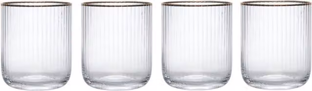 Mikasa Sorrento Ridged Lead-Free Crystal Tumbler Glasses, Set of 4, 400ml, Transparent/Gold