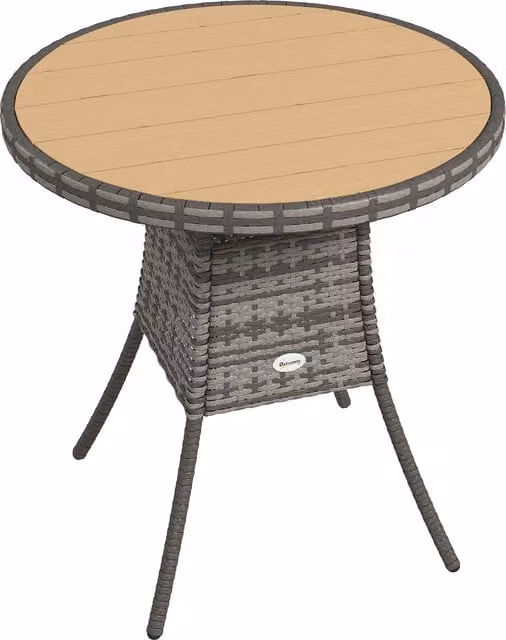Outsunny Round Rattan Garden Table in Brown with Wood-Effect Finish