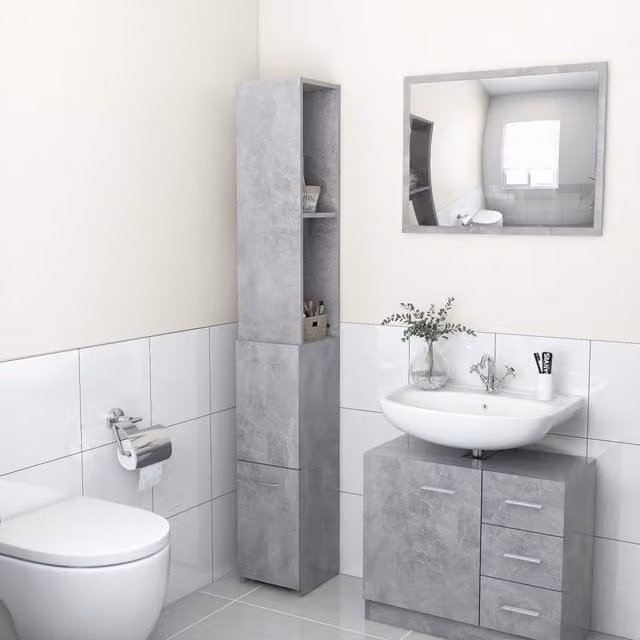 Berkfield Home Modern Freestanding Bathroom Cabinet in Concrete Grey, W/D/H: 25 x 26.5 x 170 cm