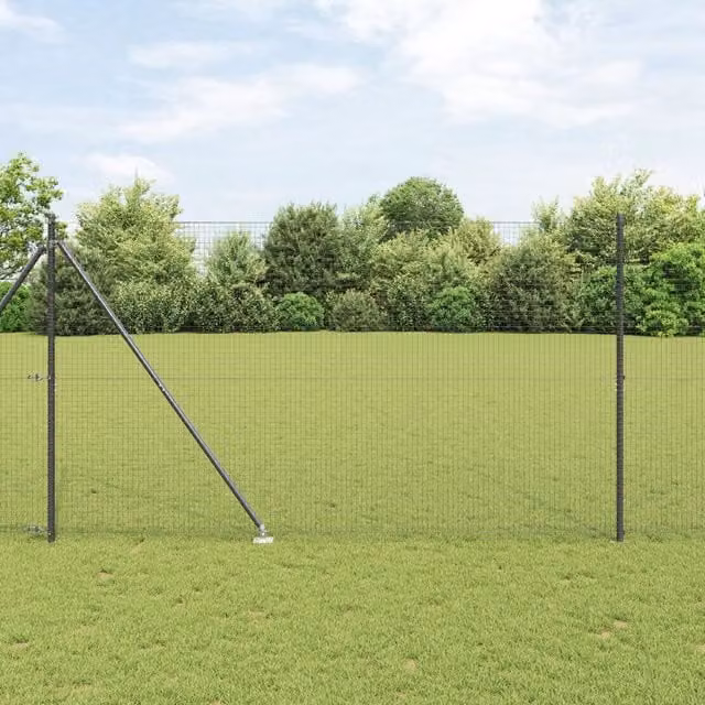 Berkfield Home Grey Welded Wire Fence with 13 Spike Posts, Steel, W: 25 m, H: 1.5 m