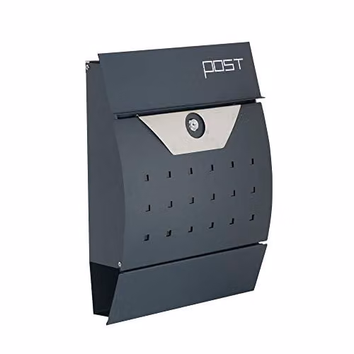 Phoenix Safe Company Wall Mounted Zinc Letterbox in Grey, W/D/H: 45.0 x 40.0 x 35.0 cm
