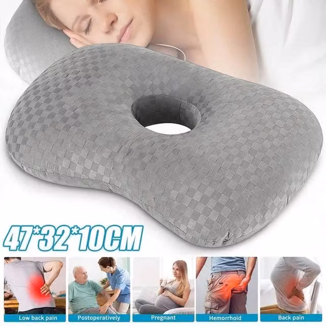 Kelvenix Height Adjustable Grey Pillow with Ear Hole for Ear Pain Relief