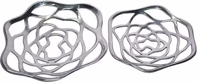 Homescapes Set of Two Silver Metal Floral Decorative Tabletop Bowls