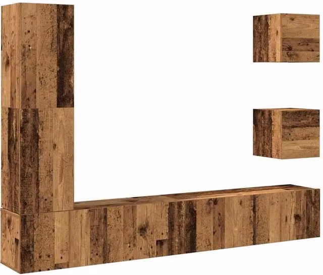 Berkfield Home 5 Piece Wall-Mounted TV Cabinet Set in Brown and Multicolour Engineered Wood