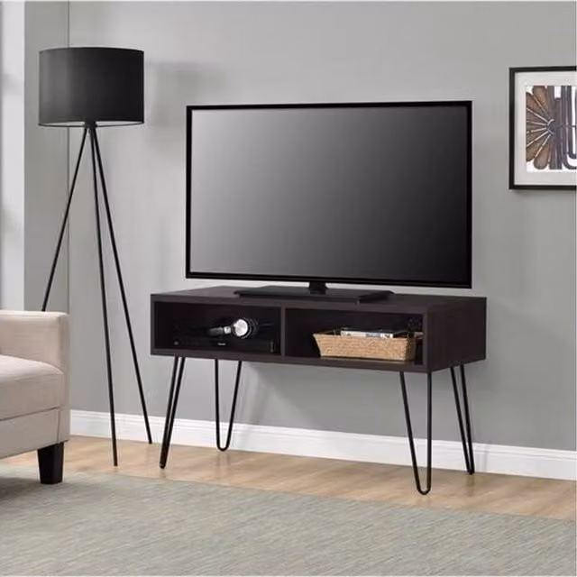 Dorel Home Owen Retro TV Stand with Shelves and Media Compartments, Brown, Fits up to 42 inch