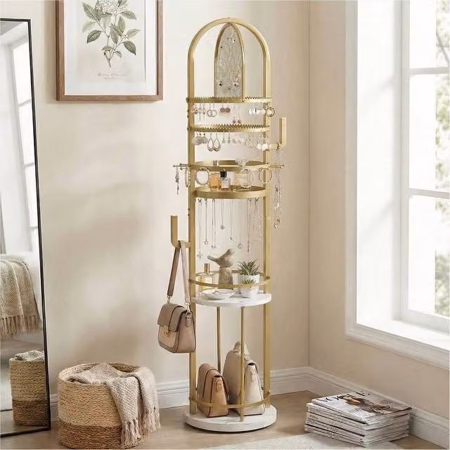 Costway Rotating Jewelry Organizer Stand with Earring Holder in Gold
