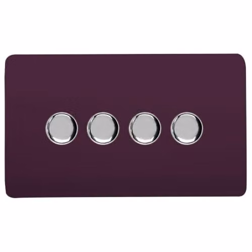 Trendi Switch 4 Gang 150w Rotary LED Dimmer Light Switch in Plum Purple