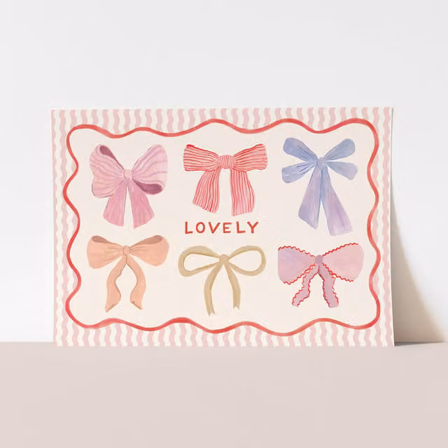 Kid of the Village Lovely Bows Fine Art Print, Pink, W: 50 cm, H: 70 cm