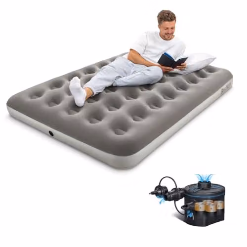 Bestway Premium Camping Double Airbed in Grey with Cordless Battery Pump, W/D/H: 140 x 200 cm