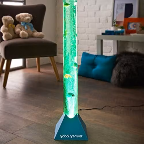 Global Gizmos 45169 Fish Bubble Lamp with Sea Creature, Jellyfish and Seahorse Design in Metallic Blue, Height: 90 cm