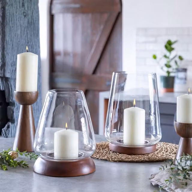 Ivyline Harvey Walnut Cylinder Lantern in Brown, H: 28.5 cm, D: 21 cm
