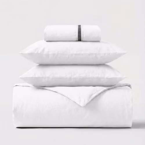 Bedable 300 Thread Count 100% Cotton Percale Bedding Set in White, including Duvet Cover, Fitted Sheet and Pillowcase, W/D/H: 140 x 200 cm