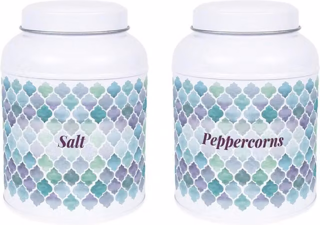 Purely Home Arabesque Tile Mixed Herbs Canister with Domed Lid, White and Multicolour, 220g