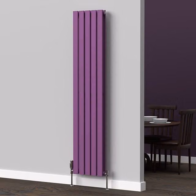 Lux Heat Flat Coloured Vertical Radiator in Pretty Plum Purple, H: 160 cm, W: 35 cm