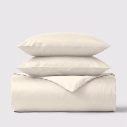 Bedable 100% Cotton Sateen Duvet Cover and Pillowcase Set, Beige, 200 x 200 cm