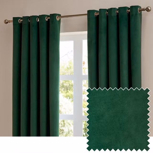 Make It A Home Set of 2 Emerald Green Velvet Blackout Eyelet Curtains, Height: 229 cm