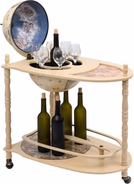 Berkfield Home Freestanding Eucalyptus Wood Globe Bar with Bottle Rack and Glass Holder in Green and Light Beige