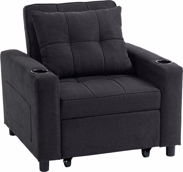 HOMCOM 3-in-1 Single Sofa Bed, Convertible Sleeper Chair with Armrests in Black