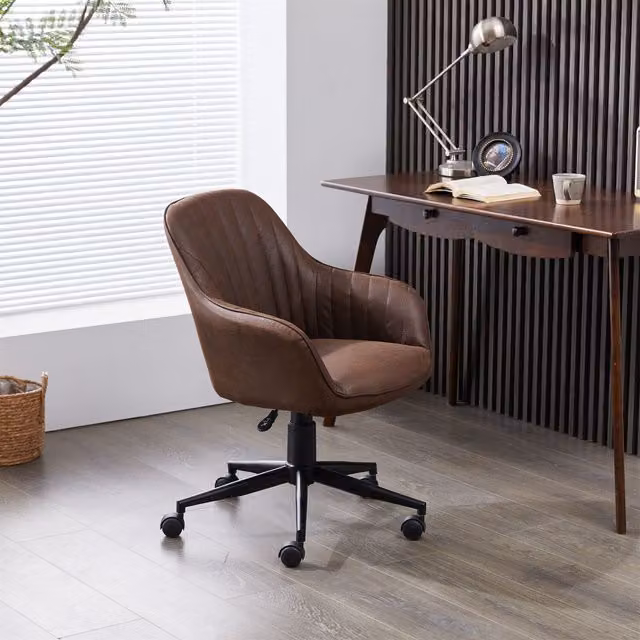 Furniture One Modern Brown Microfibre Task Chair with 360 Degree Swivel and Castors
