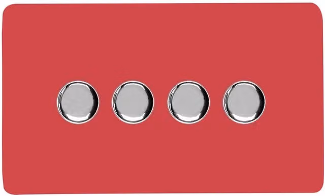 Trendi Switch 4 Gang 1 or 2 Way 150w Rotary LED Dimmer Light Switch in Red