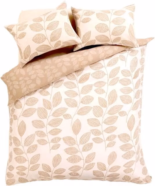 NewEdgeBlinds Leaves Floral Duvet Cover Set in Beige and Yellow, W: 180 cm x D: 200 cm