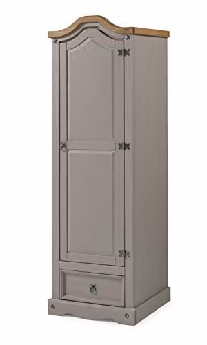 Mercers Furniture Corona Grey Waxed Pine 1 Door 1 Drawer Wardrobe H 176 x W 55 x D 45 cm
