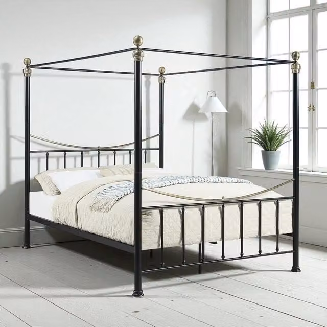 OAT Home Classic Metal Canopy Bed Frame in Black