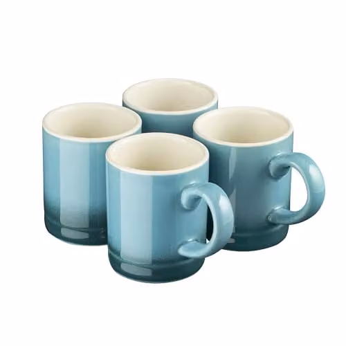 Cooks Professional 4 Piece Espresso Cup Set in Petrol and Turquoise Stoneware, 100ml Capacity
