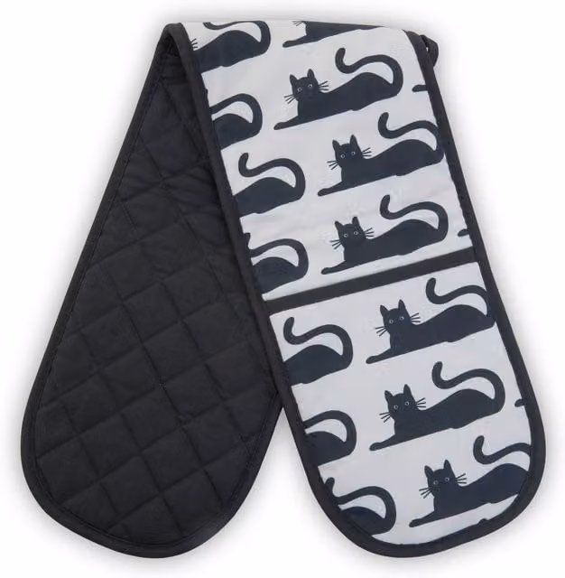 Orsina Black and White Cat Print Double Oven Glove