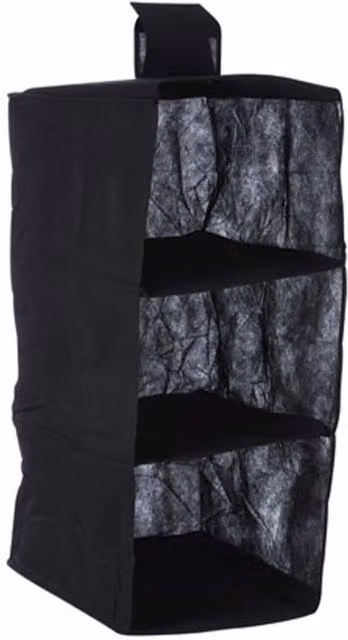 Orsina 3-Section Hanging Garment Organiser in Black with Plastic Shelf Inserts