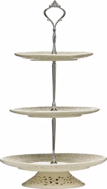Orsina 3 Tier Ceramic Lace Cake Stand in Beige and White