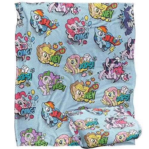 Hasbro My Little Pony Pop Art Pattern Super Soft Microfibre Throw Blanket, Multicolour and White, W: 152 cm, D: 127 cm