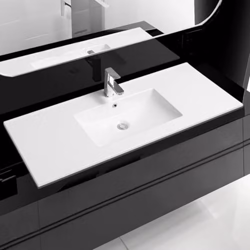Limoge 4001A White Ceramic Rectangular Inset Bathroom Basin with Scooped Bowl, W: 121 cm, D: 46 cm, H: 16 cm