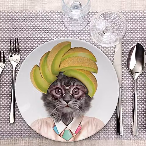 Wild Dining Cat Design Ceramic Dinner Plate in Mustard, Diameter: 22.9 cm