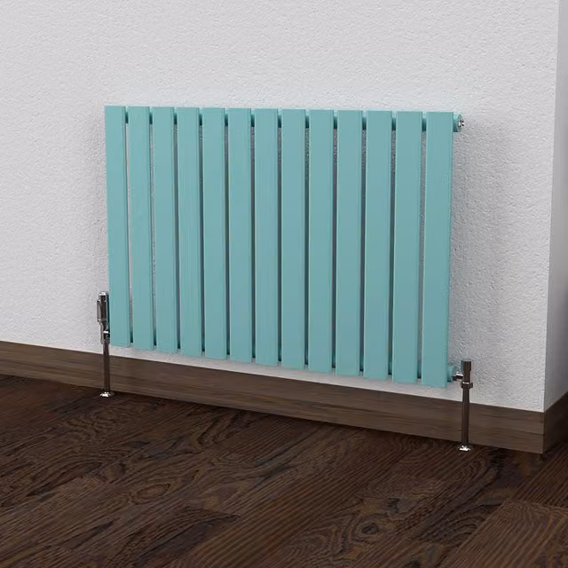 Lux Heat Flat Horizontal Coloured Single Radiator in Light Aqua Green, W: 91 cm, H: 60 cm