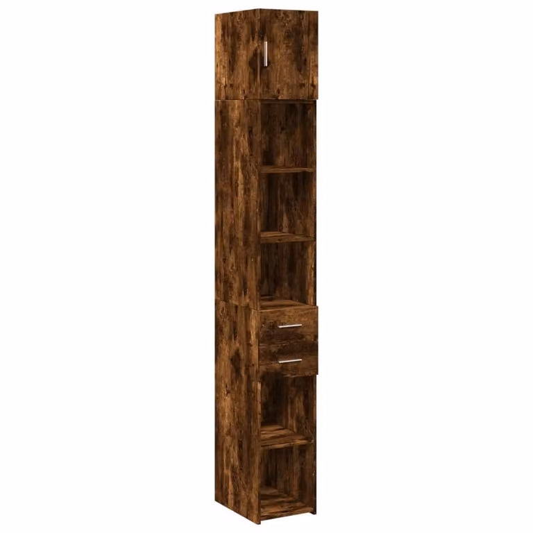 Berkfield Home Slim Freestanding Storage Cabinet in Smoked Oak Brown, W/D/H: 30 x 22.5 x 225 cm