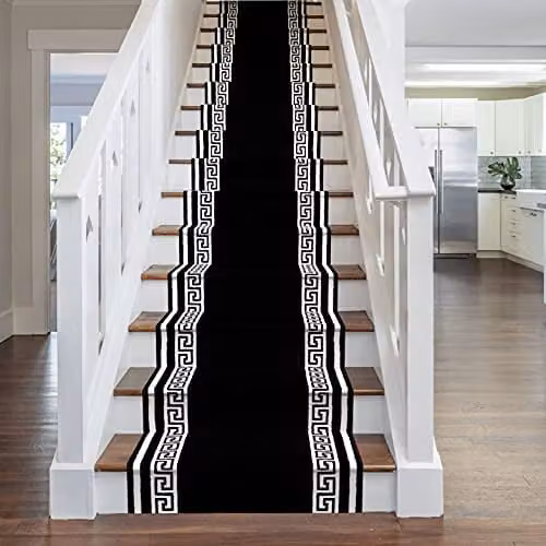 runrug Black Machine Woven Stair Runner, Stain-Resistant and Easy Care, W/D/H: 80 x 450 x 0.9 cm