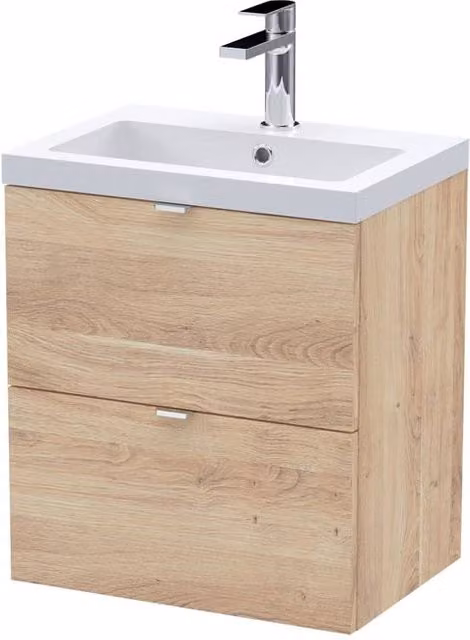 Balterley Alrewas Contemporary Wall Hung 2 Drawer Vanity Basin Unit, Brown Oak